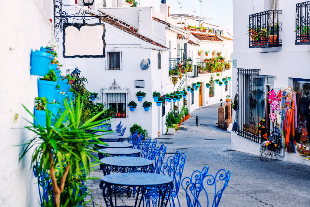 Mijas street. Charming white village in Andalusia, Costa del Sol. Southern Spain