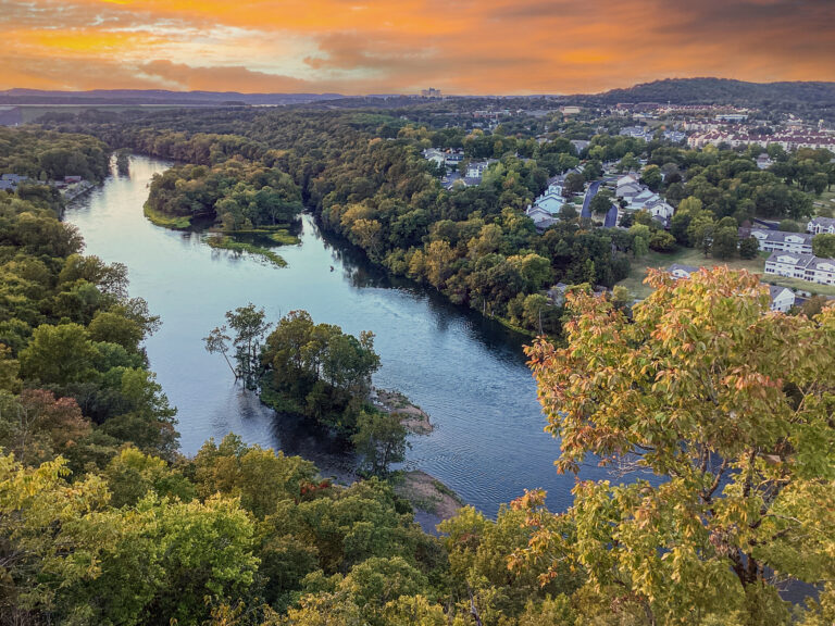 Brilliant Scenic Sunset view of Table Rock Lake, Table Rock Lake Dam and The White River in Branson at Southwest Missouri.